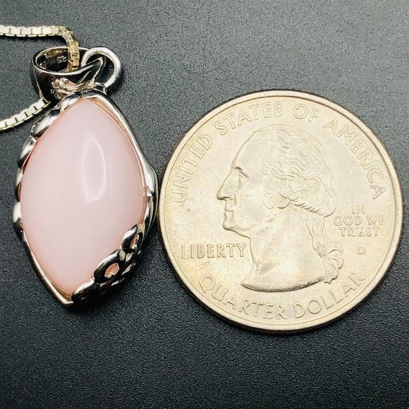 BBJ Sterling Silver 925, 16" Box Chain Necklace, Pink Agate Pendant, 8 Grams - Picture 4 of 14